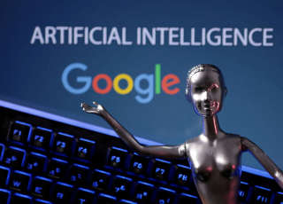 FILE PHOTO: Google logo and AI Artificial Intelligence words are seen in this illustration taken, May 4, 2023. REUTERS/Dado Ruvic/Illustration/File Photo